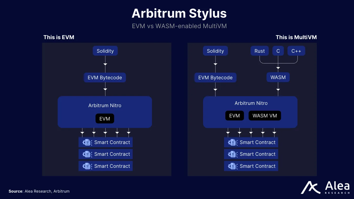 Pascal Protocol 7 Visual representation of Arbitrum Stylus multi-VM environment supporting Wasm and EVM.
